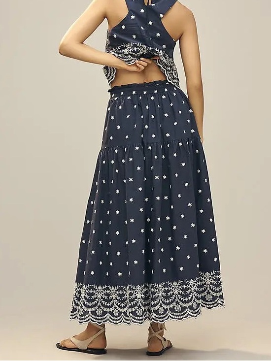 En Saison Dresses & Skirts - New En Saison Nara 100% cotton scalloped edge Embroidered Tiered Maxi Skirt L